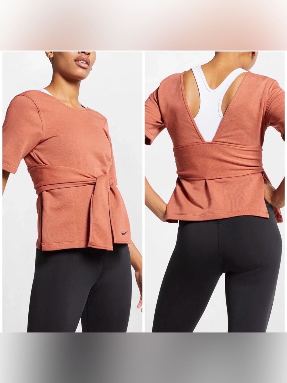 Nike Yoga Studio Short-Sleeve Training Wrap Top - Rust - Size Medium - NWOT